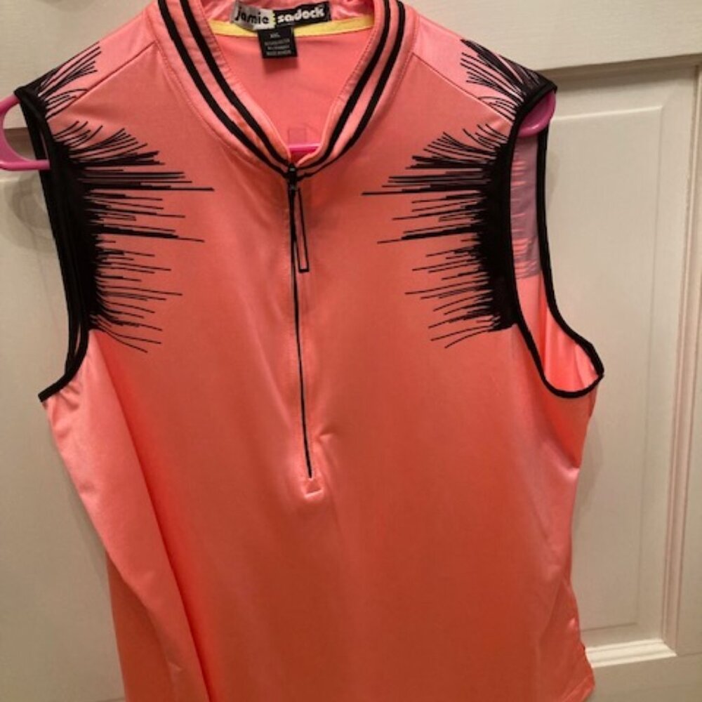 Jamie Sadock XXL Sleeveless Peach and Black Golf Top 1/4 Zip Poly Blend EUC